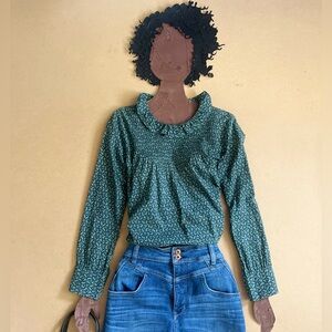 Doen Plum Blouse in Evergreen Winter Ditsy Floral Long Sleeve Top sz M